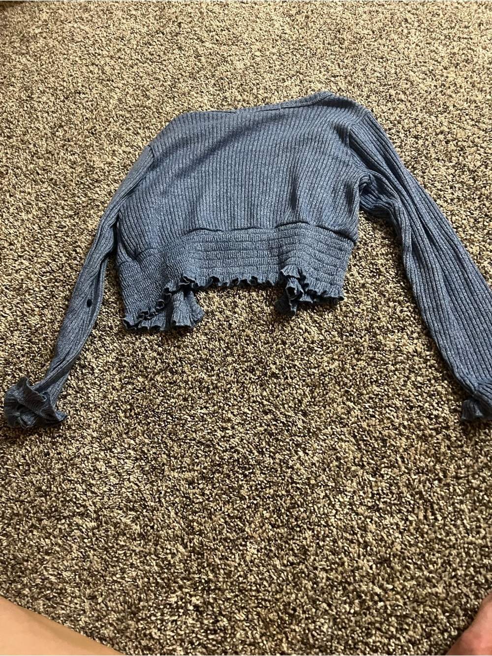 Three Hearts Light Blue Ribbed Ruffle-Hem Cardigan - Picture 3 of 3